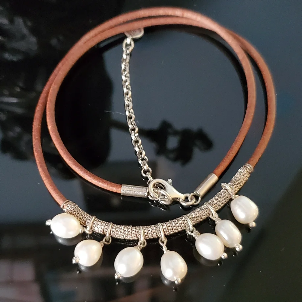 Silpada Pearls Of Wisdom sterling leather and freshwater pearl necklace - Picture 12 of 14